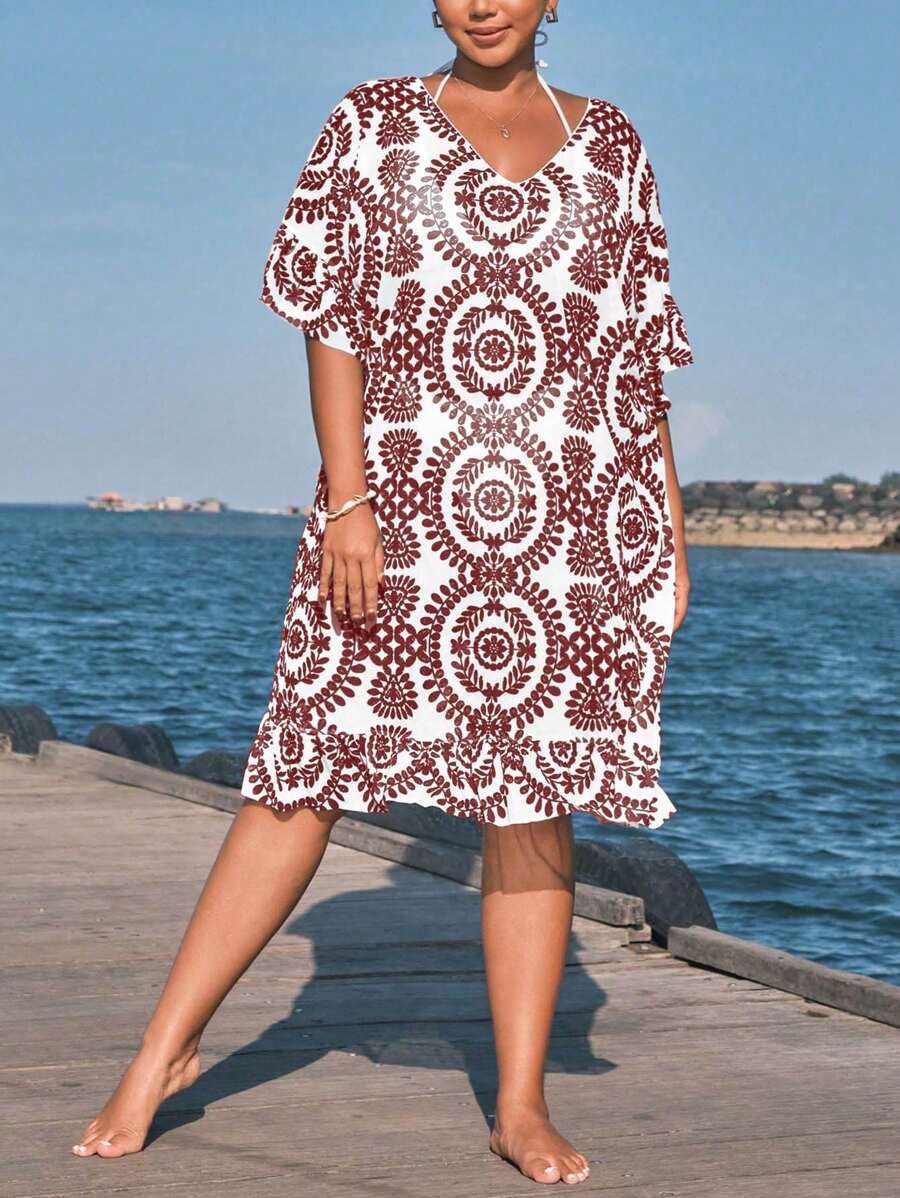 Saída de Praia Floral Plus Size