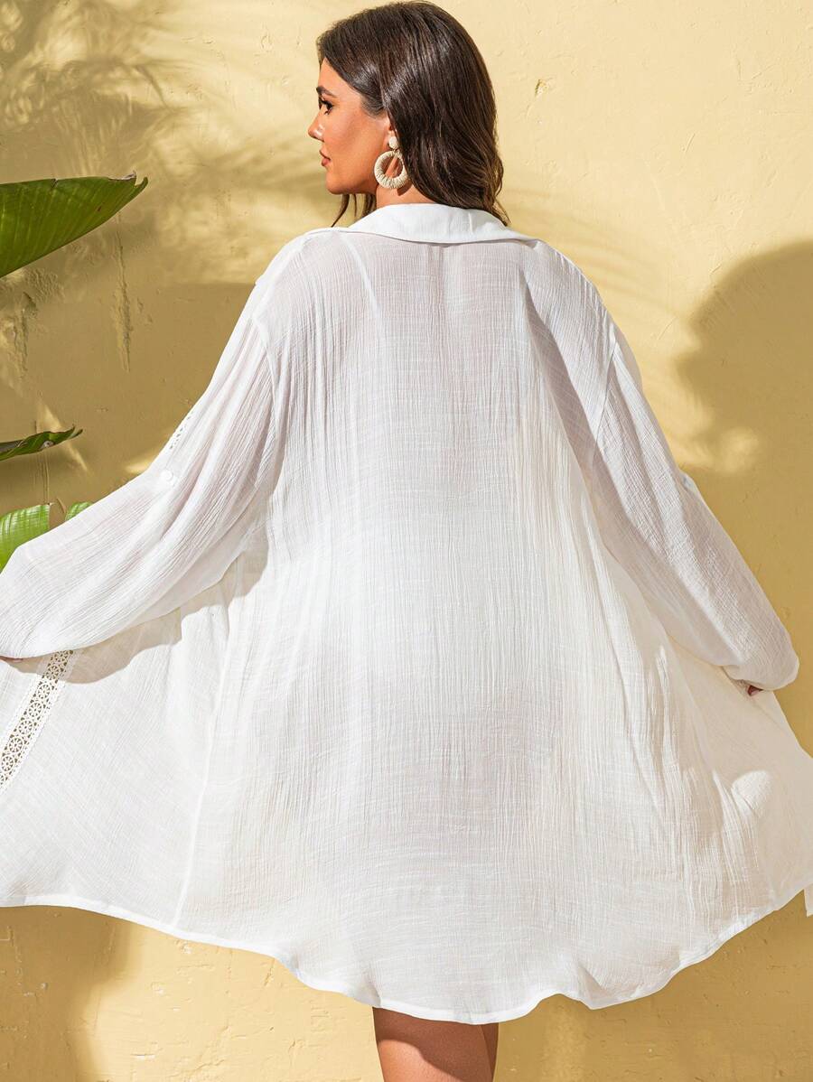 Saída de Praia Camisa com Renda Plus Size
