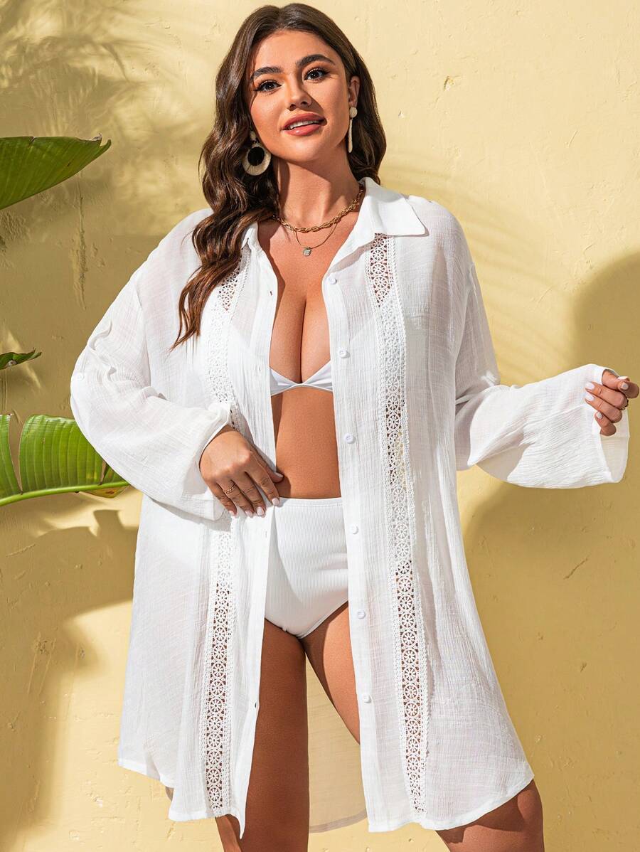 Saída de Praia Camisa com Renda Plus Size