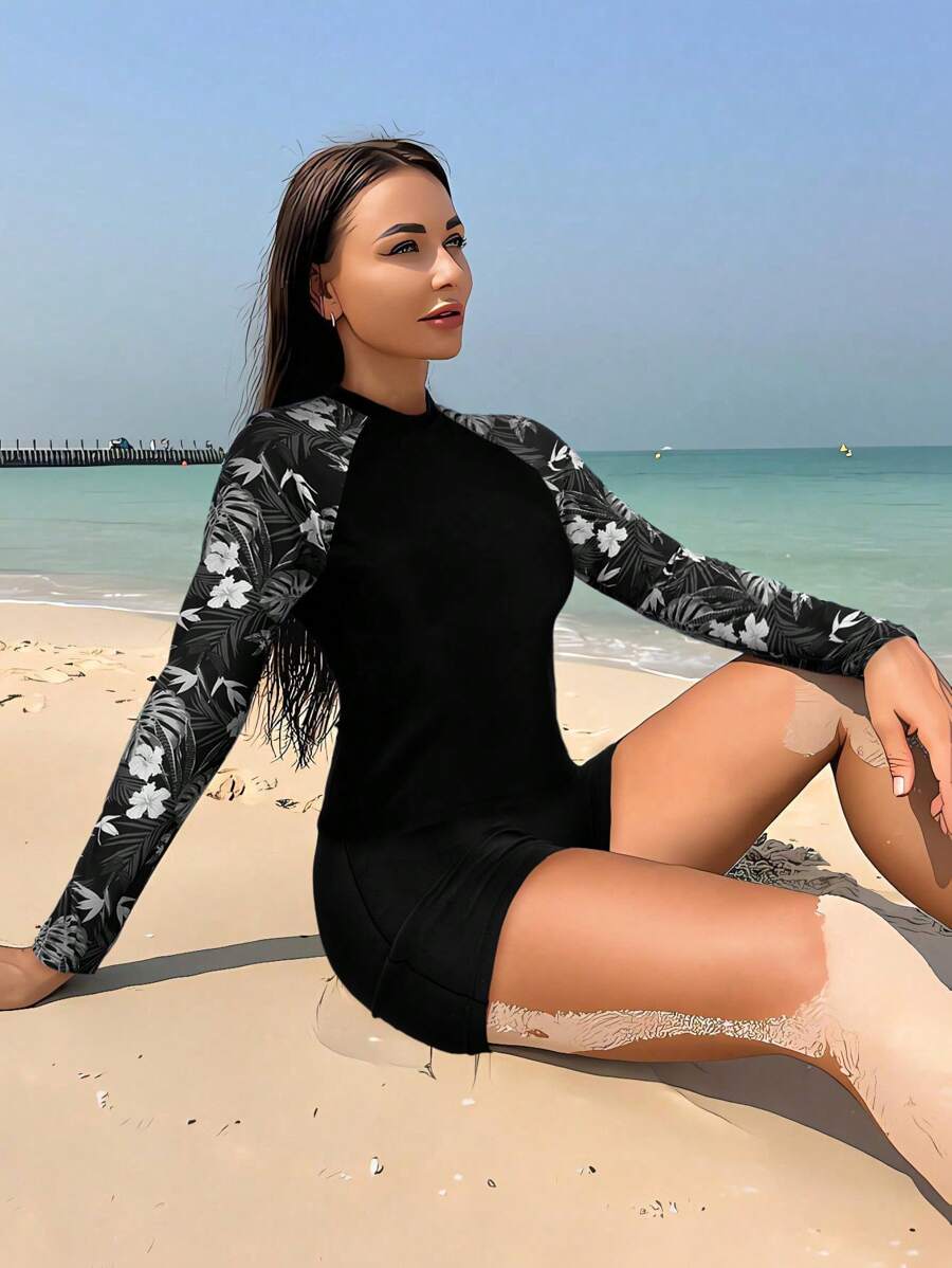 Conjunto Surfwear Manga Longa Floral