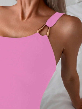 Maiô sofisticado Ombro Único com Detalhe Dourado