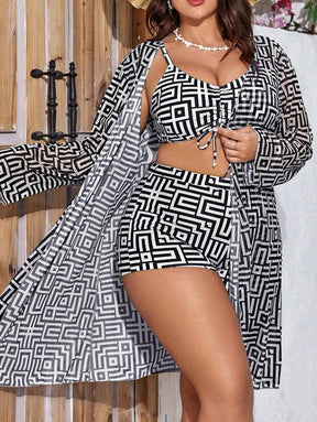 Conjunto Praia Plus Size 3 Peças Geométrico