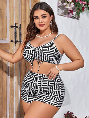 Conjunto Praia Plus Size 3 Peças Geométrico