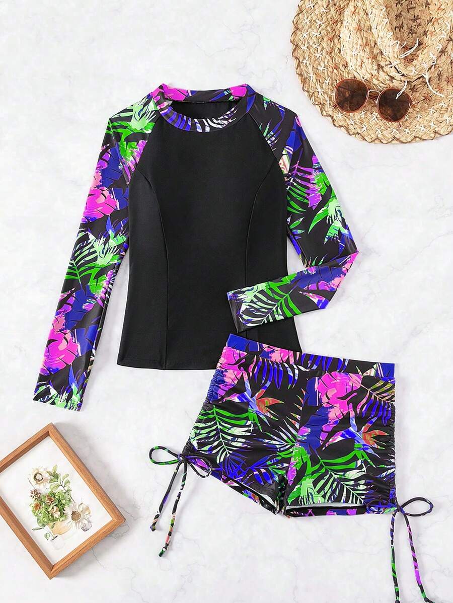 Conjunto Surfwear Floral Manga Longa