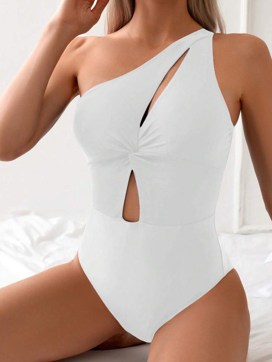 Maiô Preto Ombro Único com Recortes