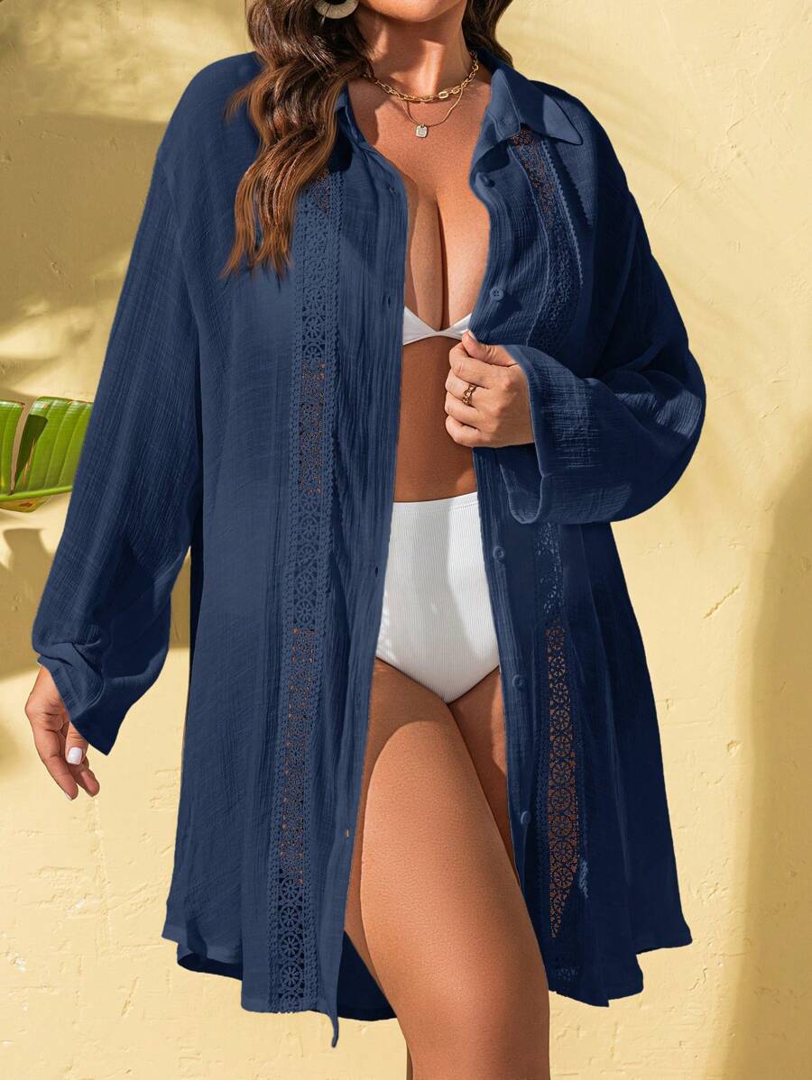 Saída de Praia Camisa com Renda Plus Size