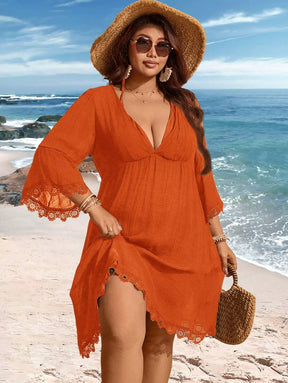 Saída de Praia Plus Size Preta com Renda