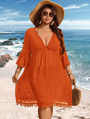 Saída de Praia Plus Size Preta com Renda