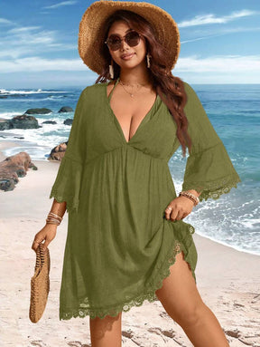 Saída de Praia Plus Size Preta com Renda