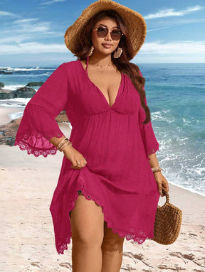 Saída de Praia Plus Size Preta com Renda