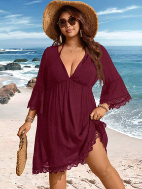 Saída de Praia Plus Size Preta com Renda