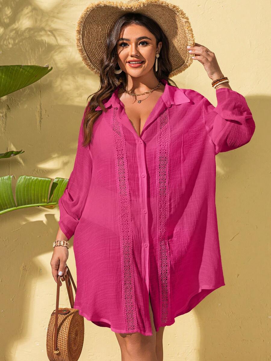 Saída de Praia Camisa com Renda Plus Size