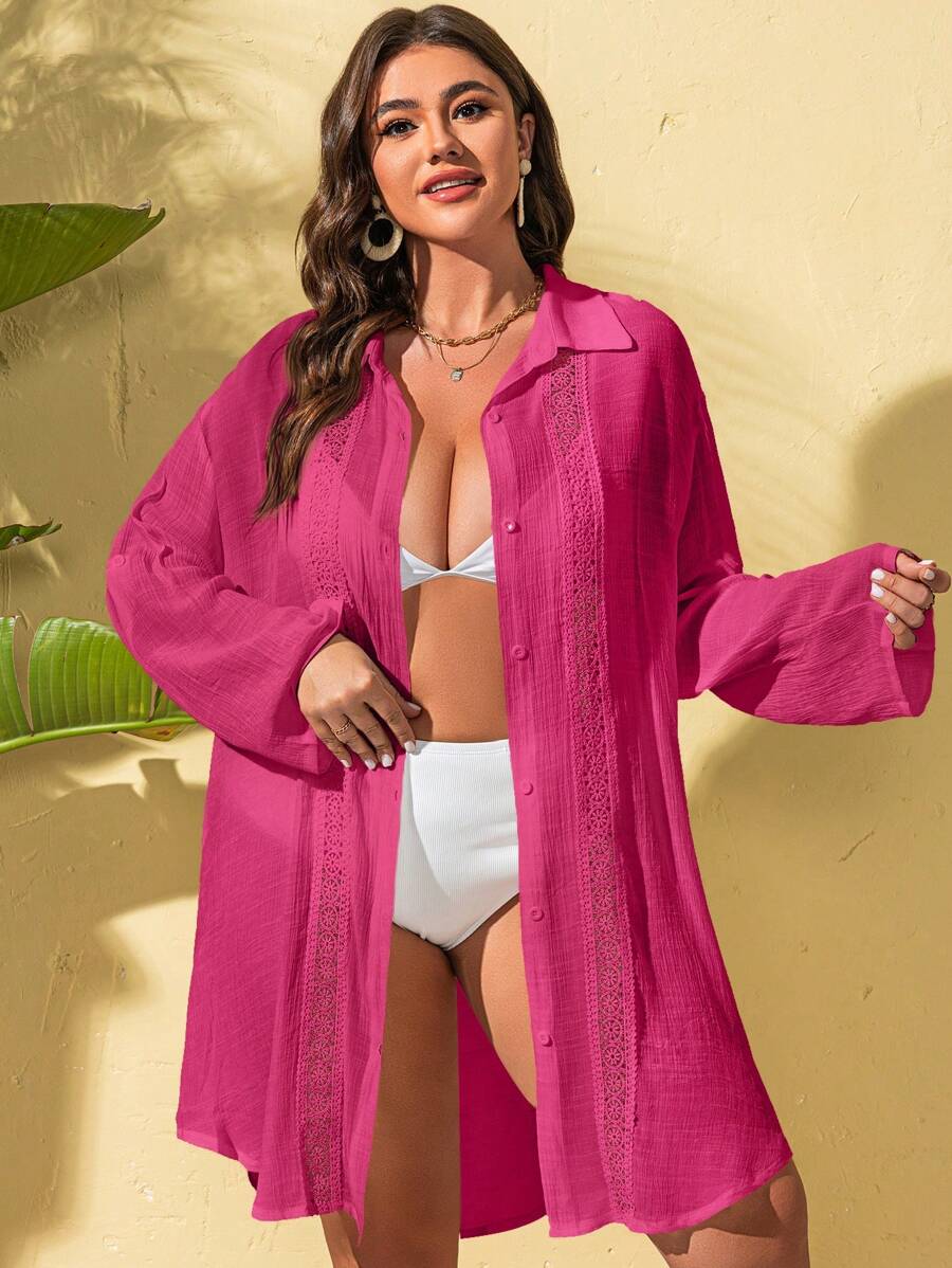 Saída de Praia Camisa com Renda Plus Size