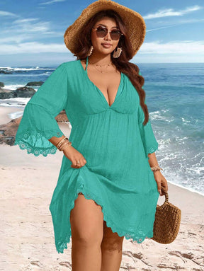 Saída de Praia Plus Size Preta com Renda