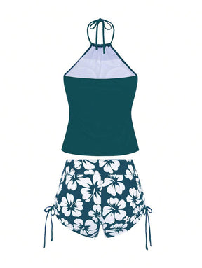 Conjunto Praia com Top Halter e Short Floral