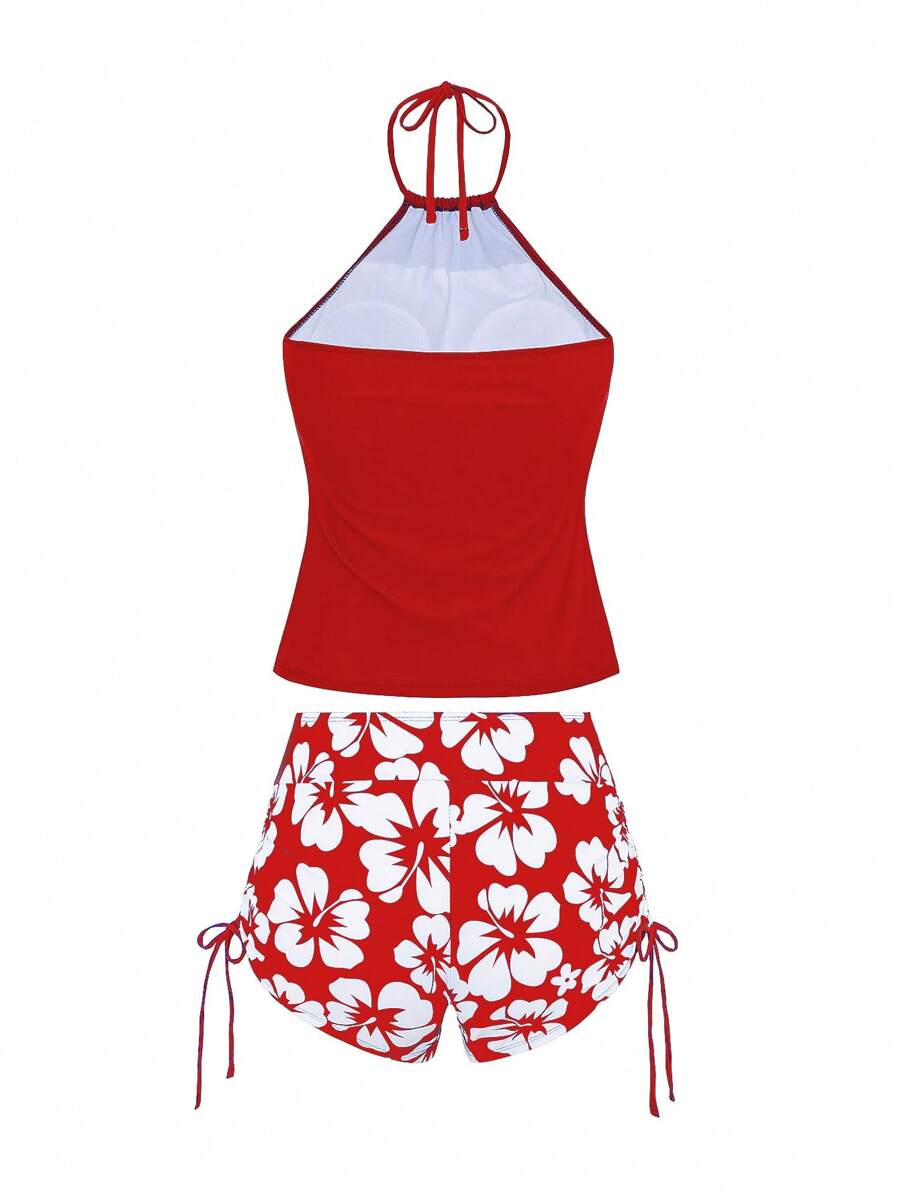 Conjunto Praia com Top Halter e Short Floral