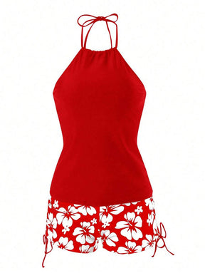 Conjunto Praia com Top Halter e Short Floral