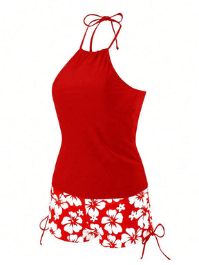 Conjunto Praia com Top Halter e Short Floral