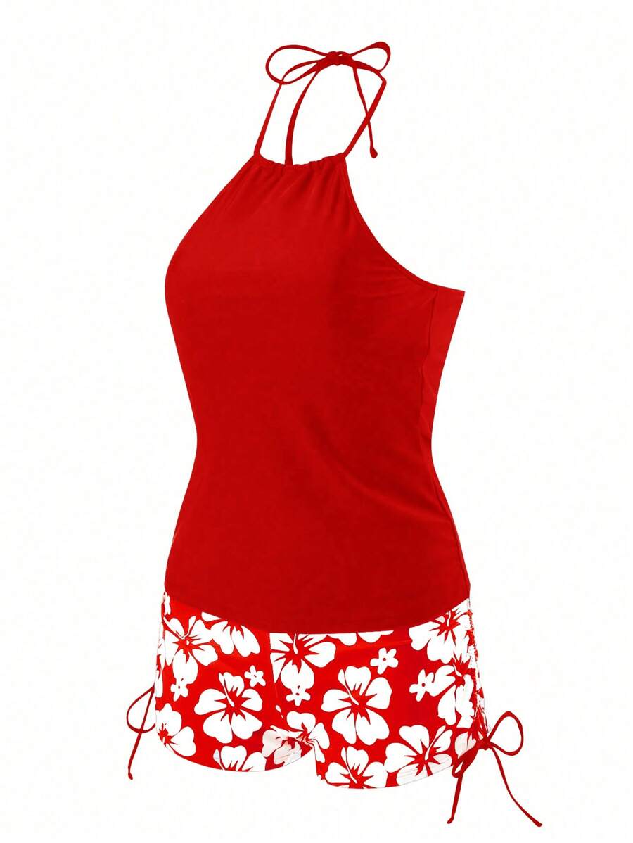 Conjunto Praia com Top Halter e Short Floral