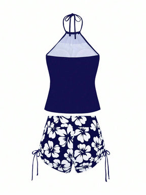 Conjunto Praia com Top Halter e Short Floral