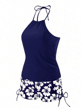 Conjunto Praia com Top Halter e Short Floral