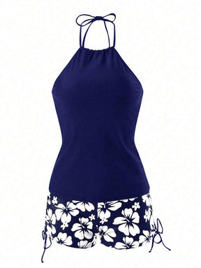 Conjunto Praia com Top Halter e Short Floral