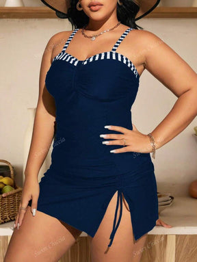 Conjunto Tankini Plus Size Marinho com Saia