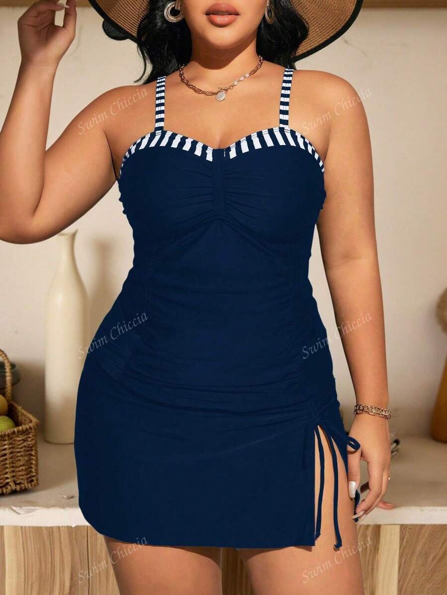 Conjunto Tankini Plus Size Marinho com Saia