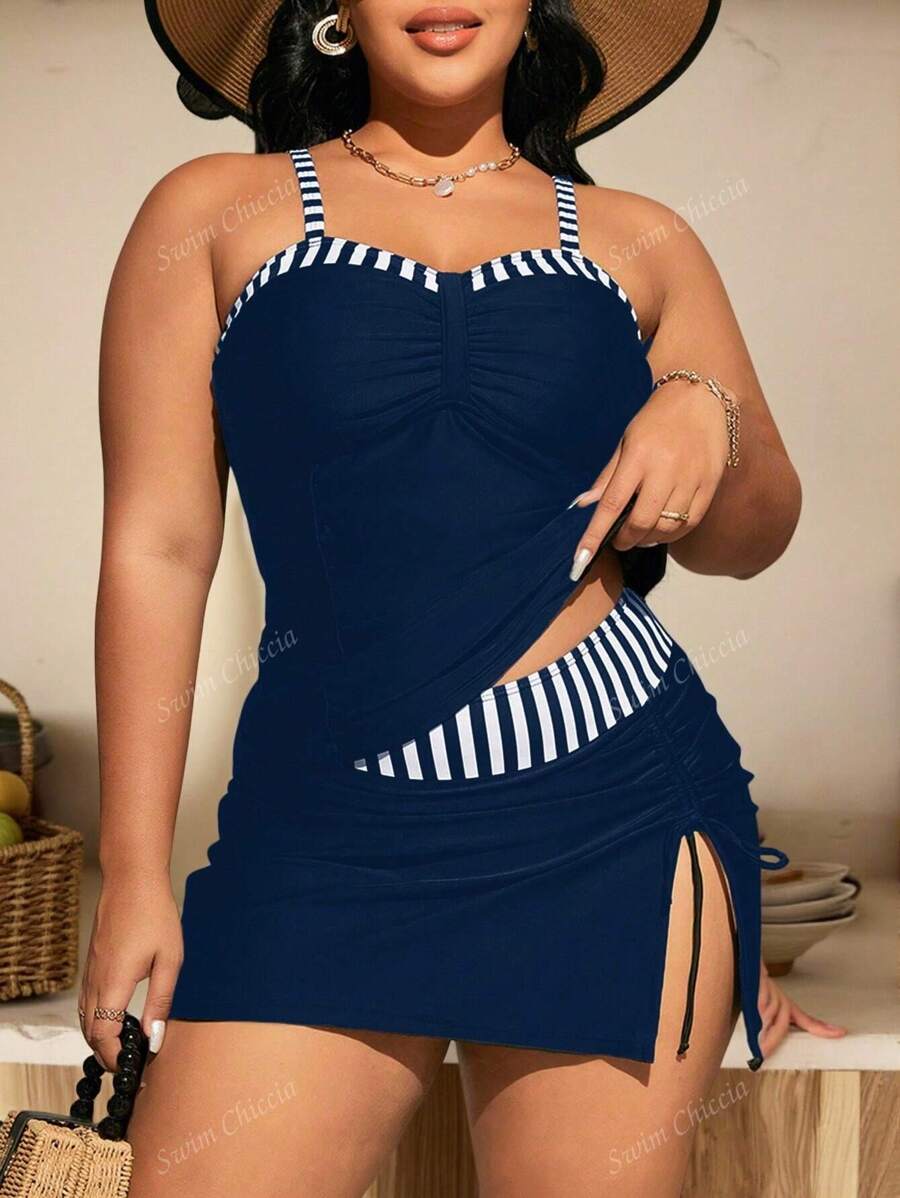 Conjunto Tankini Plus Size Marinho com Saia