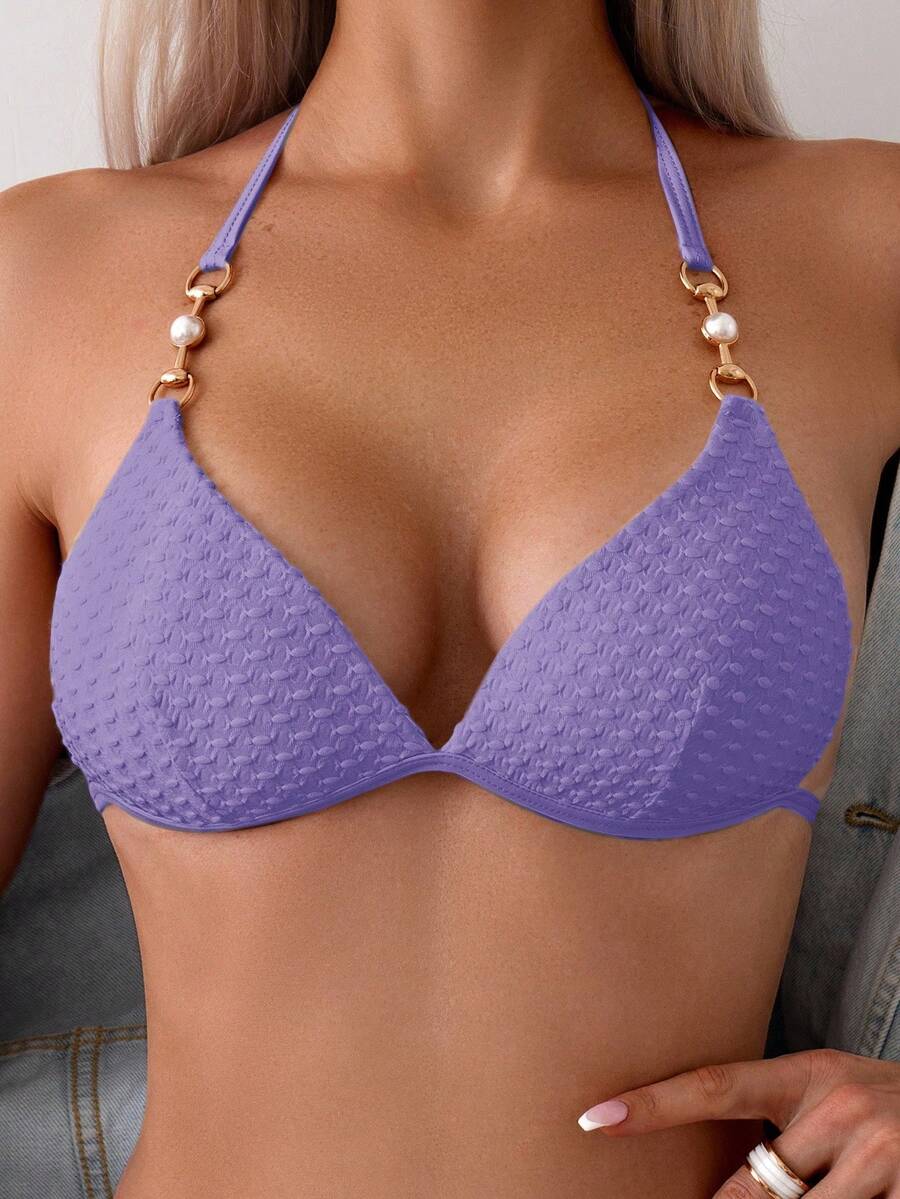 Biquíni Texturizado com Detalhe Dourado