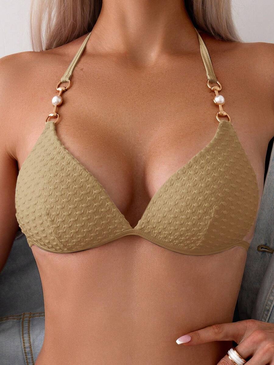 Biquíni Texturizado com Detalhe Dourado