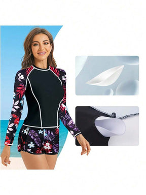 Conjunto Praia Manga Longa com Short Floral