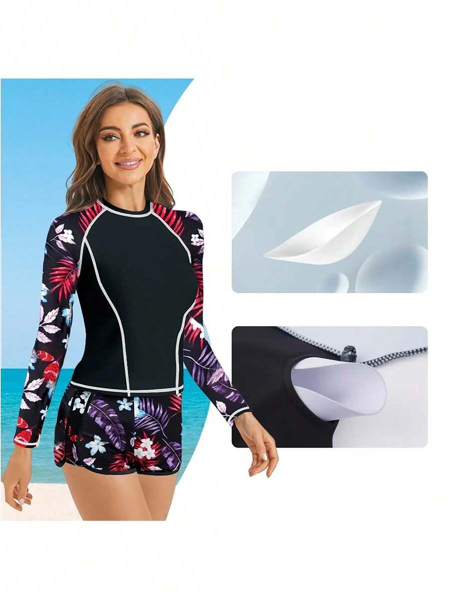 Conjunto Praia Manga Longa com Short Floral