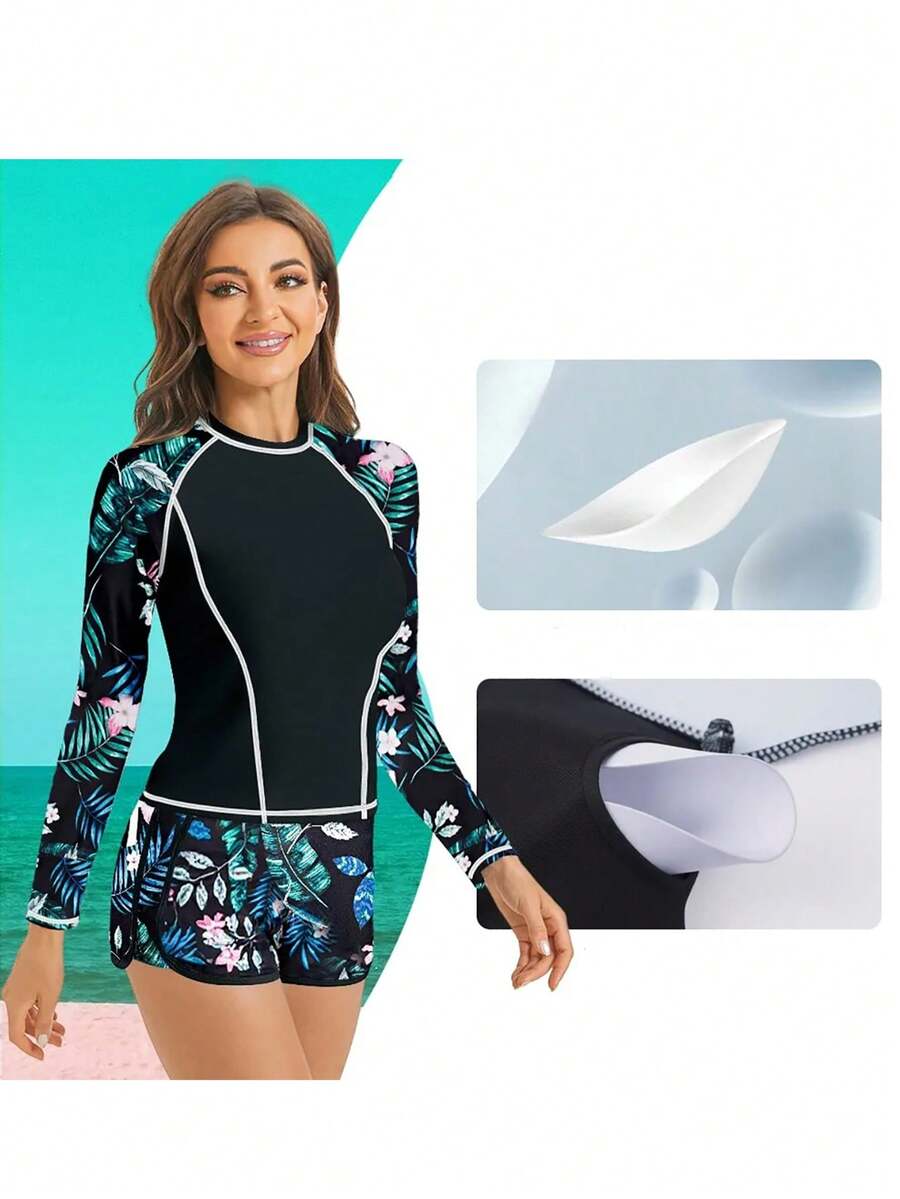 Conjunto Praia Manga Longa com Short Floral