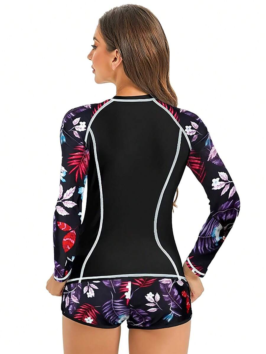 Conjunto Praia Manga Longa com Short Floral