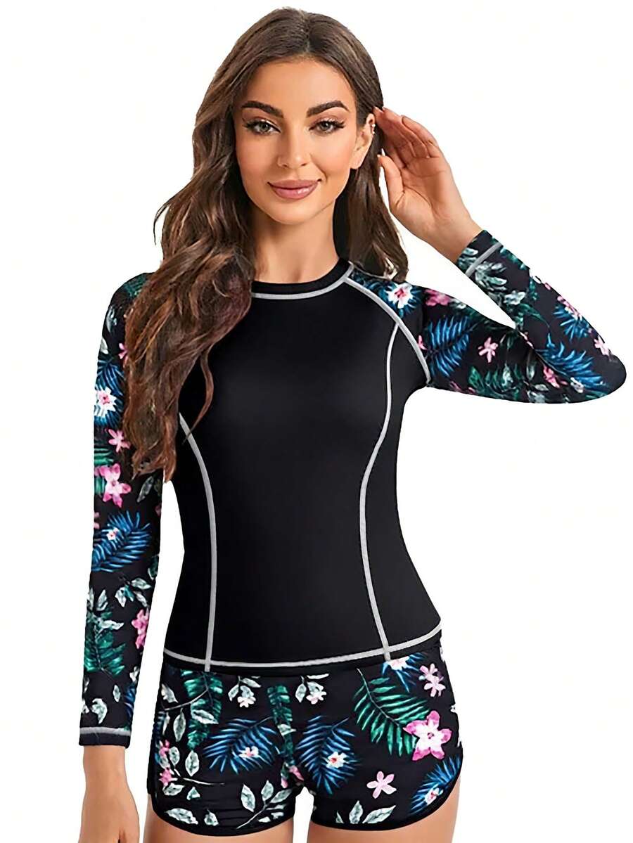 Conjunto Praia Manga Longa com Short Floral