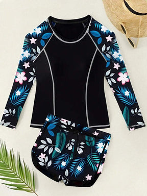 Conjunto Praia Manga Longa com Short Floral